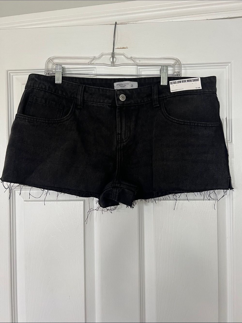Bluenotes Black Denim Cutoff Shorts with Frayed Hem